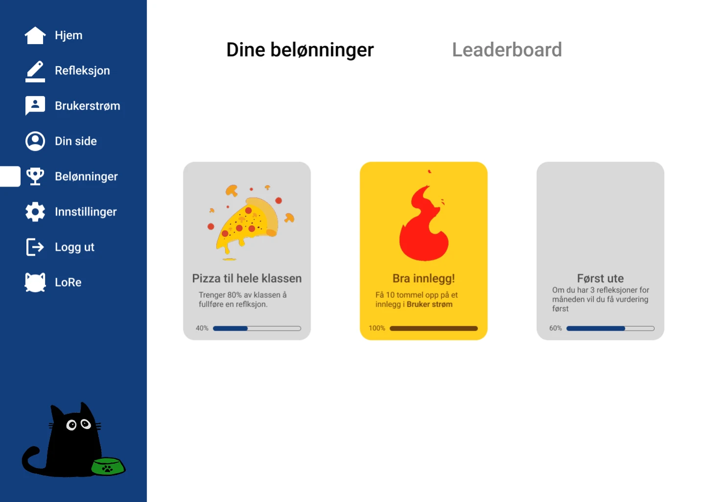 Hifi prototype av LoRe - belønningsside