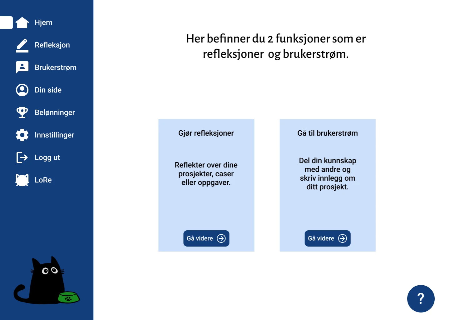 Hifi prototype av LoRe - hjemmeside