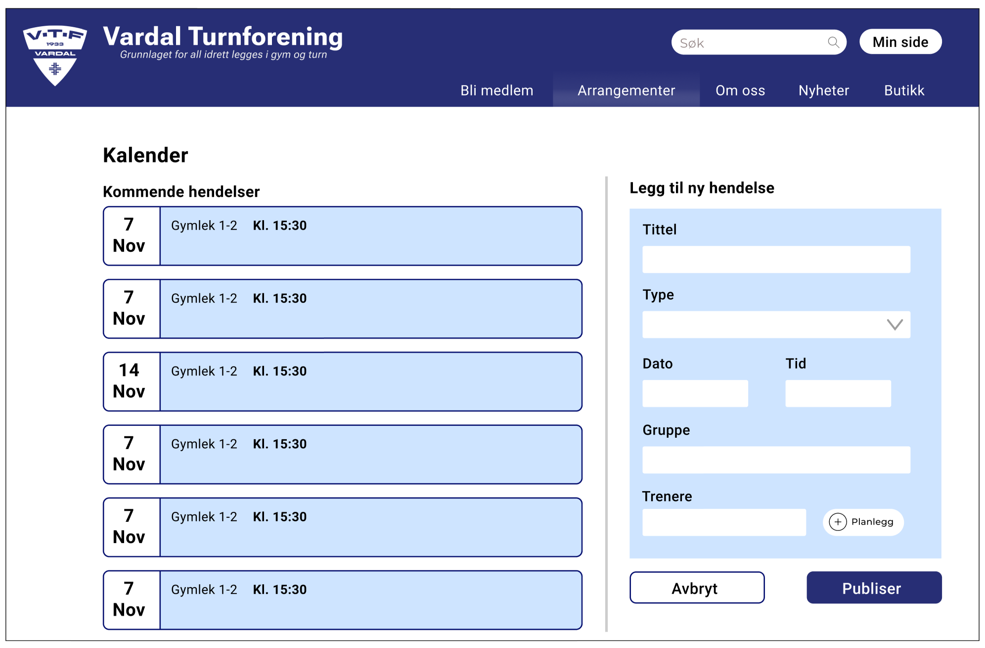 Lofi prototype for VTF nettside